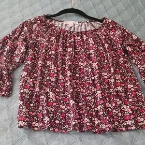 Michael Kors Bright Pink, Light Pink and White Floral On A Black Background Top